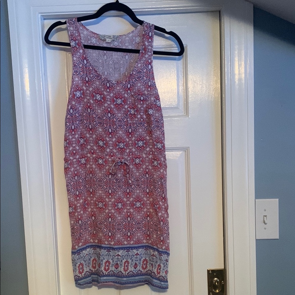 Floral Sleeveless Dress with Blue Hem